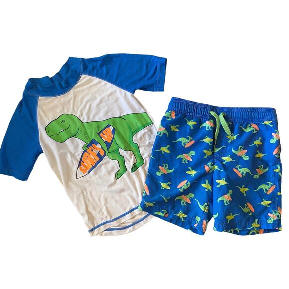 Simple Joys Dinasaur Rash Guard and Swim Trunks Set Size 5T - Picture 1 of 4
